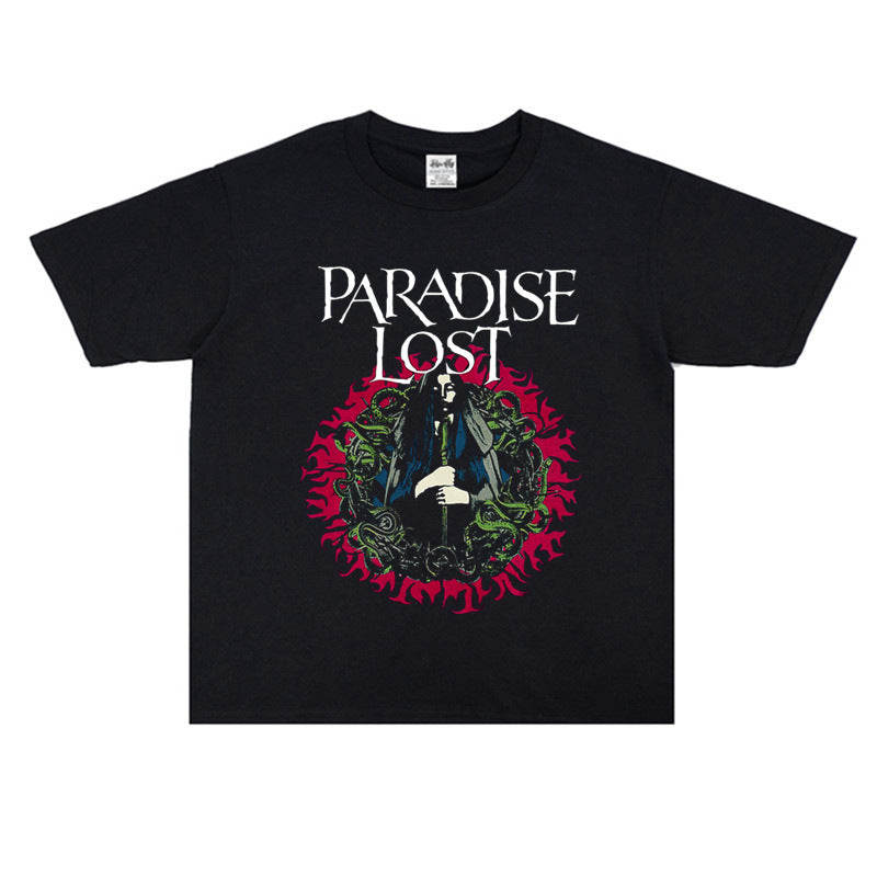 Rock Star T Shirt Printed T-shirt Loose-Fitting Pure Cotton Short Sleeves Heavy Weight
