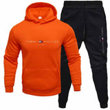 Tommy T Hoodie Fall Winter Men Fleece-Lined Hoodie Suit Printing Solid Color Hoodie Sports