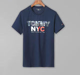 Tommy T Shirts Tommy Men's Short-Sleeved Cotton round Neck Bottoming Shirt Summer Printed T-shirt
