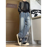 Unisex Jeans Wide Leg Pants Straight Wash Casual