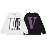 Vlone Sweatshirts Autumn and Winter Purple Big V Letter
