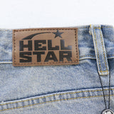 HS jeans Vintage Ripped Denim Shorts with Star Graphic and Distressed Details