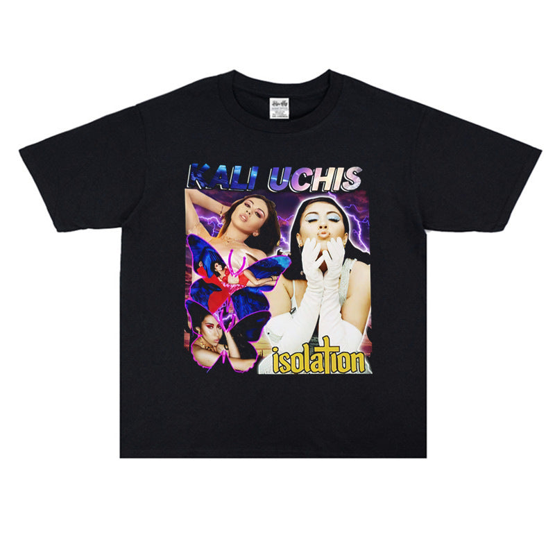 Rock Star T Shirt Kali Uchis round Neck Popular T-shirt Short Sleeve Loose Cotton