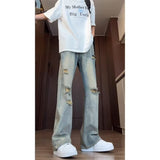 Unisex Jeans Vintage Blue Ripped Old Jeans