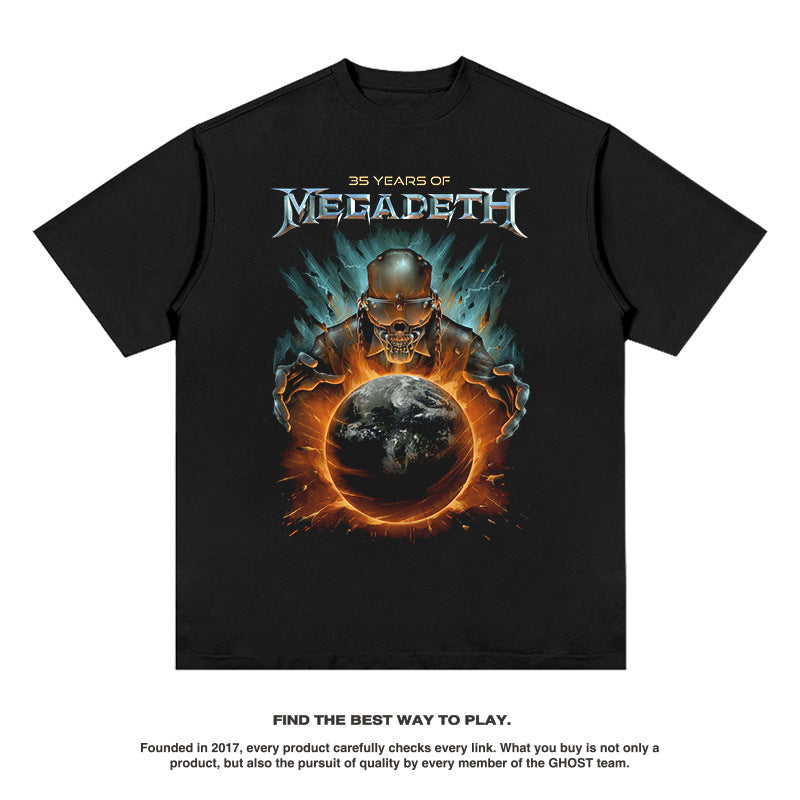Rock Band T Shirt Washed Short Sleeve T-shirt round Neck