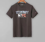 Tommy T Shirts Tommy Men's Short-Sleeved Cotton round Neck Bottoming Shirt Summer Printed T-shirt