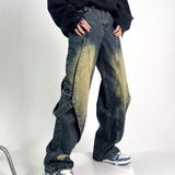 Unisex Jeans Vintage Washed Jeans Wide Leg Straight Pants