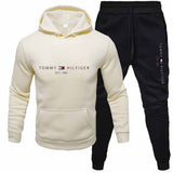 Tommy T Hoodie Fall Winter Men Fleece-Lined Hoodie Suit Printing Solid Color Hoodie Sports