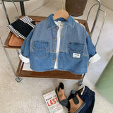 Boy Jacket Spring Boys' Cow Shirt Striped Lapel Shirt Fashionable Jacket