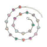 Zircon necklace colorful heart-shaped tennis chain adjustable