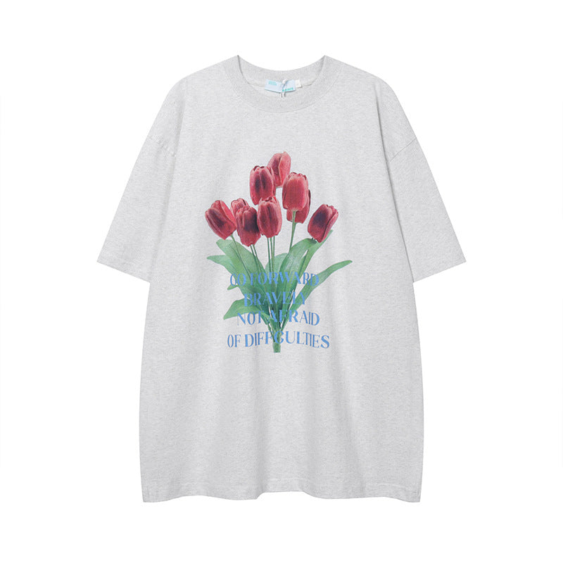 After Prom Shirt Summer Fashion Brand Floral Print Oversize Short Sleeve Cotton T-shirt