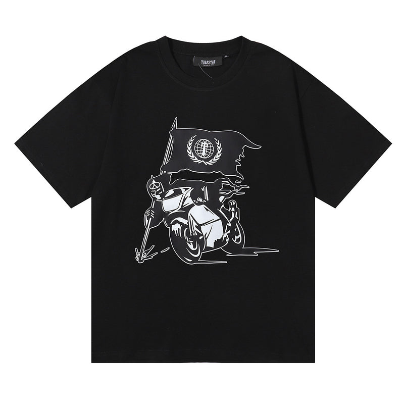 Trapstar T Shirts Trapstar Ghost Rider Flag Print Casual Short Sleeve T-Shirt
