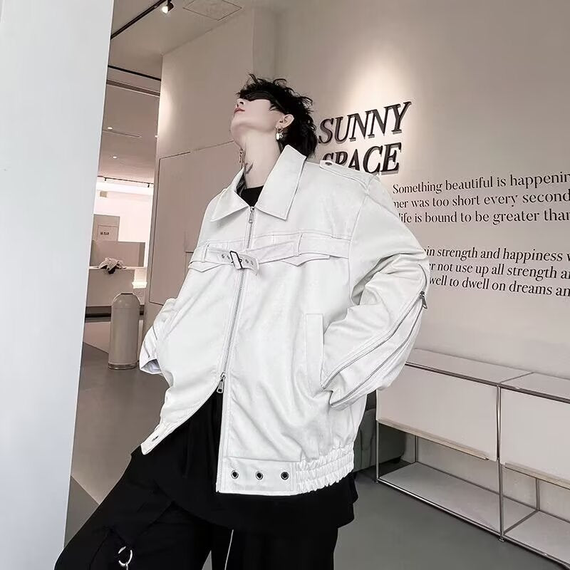 Unisex Baseball Jersey Vintage Bike PU Leather Baseball Jacket