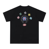 CHH Chrome Heart T Shirts Cross Leather Print Short Sleeve T-Shirt Loose