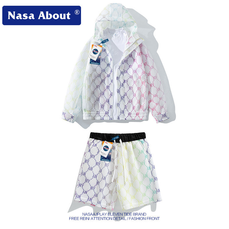 Nasa Tracksuit Men's Summer Fashion Brand Ins Summer Leisure Two-Piece Suit