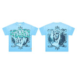 First row wake up and be fierce flame tee hot diamond washed and distressed short
