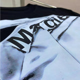 American style crinkle newspaper letter print short sleeve t-shirt for men and women - high street fashion