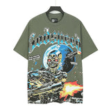 High version gods short sleeve heavy weight washed fog high street rock band skull pure cottonprinting round
