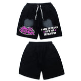 Hip-hop shorts american high street basketball sweatpants retro distressed drawstring casual terry cotton shorts half length pants
