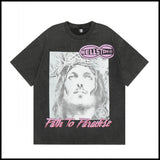 Hs american high street retro washed portrait short-sleeved t-shirt long sleeves sweatshirt hoodie