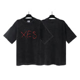 Vtm letter american style no photo printing loose washed distressed short sleeve t-shirt couple outfit