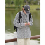 Unisex Baseball Jersey Vertical Striped Shirt Vintage Loose Couple Lining Clothes