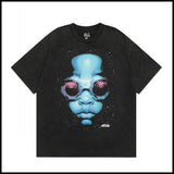 Hs american high street retro washed portrait short-sleeved t-shirt long sleeves sweatshirt hoodie