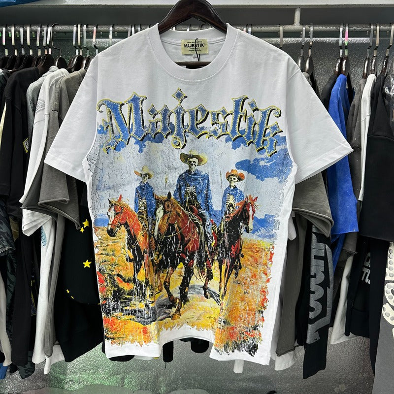MAJESTIK T Shirts Cowboy Graphic Crop Tee Hot Diamond