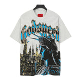 gods short-sleeved heavy weight washed fog high street rock band skull pure cottonprinting t-shirt