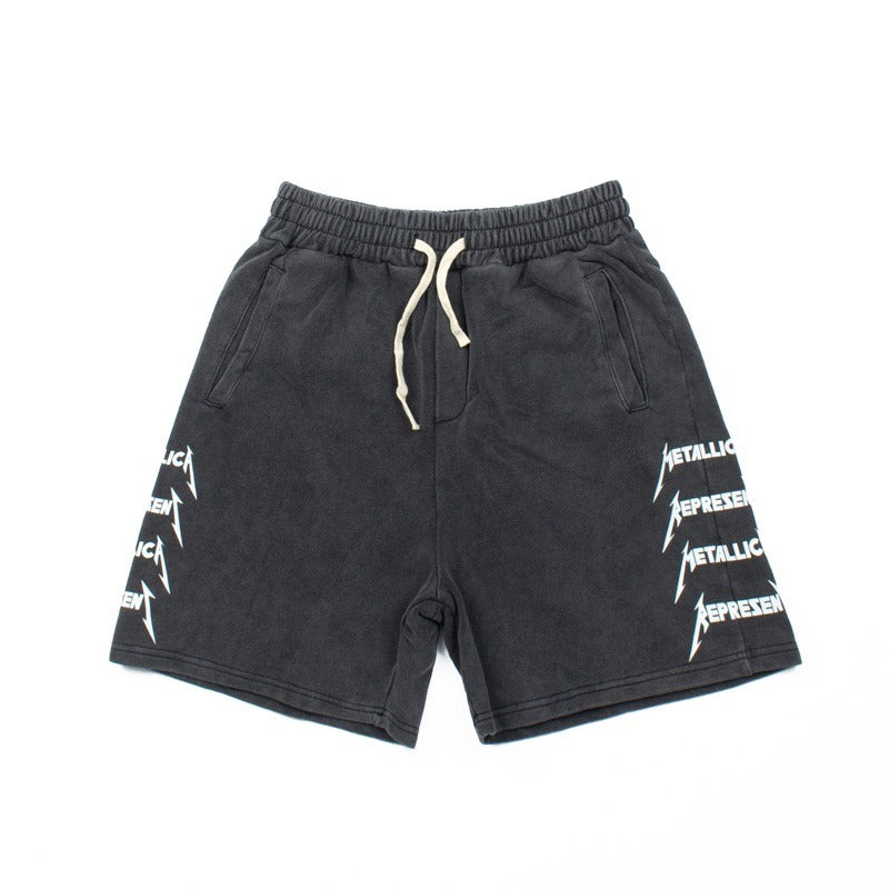 Hip-hop shorts american high street half length pantslettercasual sports loose washed distressed retro shorts for men