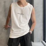 Real shot, in-stock, eight-language text print, sleeveless tank top for men