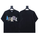 Ready to ship! summer amri high-quality, 100% cotton t-shirt with printed design and washed finish short sleeves