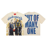 European and american high street gd rock heavy industry washed distressed skull letter speed short sleeve