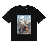 Wholesale high street purple br@nd american style short sleeve loose retro casual t-shirt couple trendy tee
