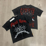 First row american trend high quality washed retro hot diamond casual short-sleeved t-shirt