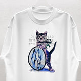 Cute kitten graphic crew neck hd print short sleeve t-shirt - perfect for couples