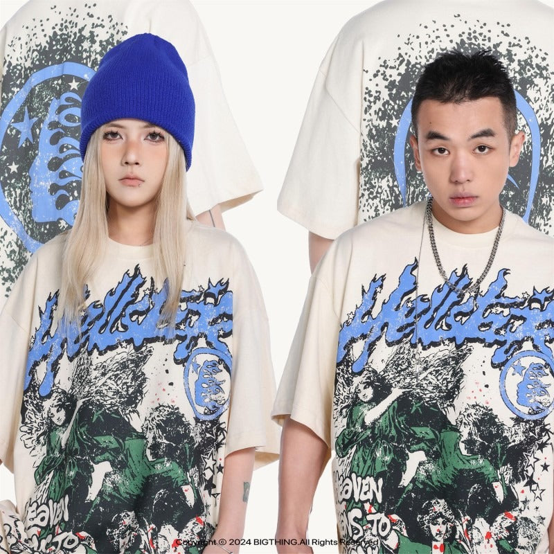 Cross-border wholesale basketball star series short-sleeved tee james star portrait heavy industry washed couple wide
