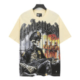 High version gods short sleeve heavy weight washed fog high street rock band skull pure cottonprinting round