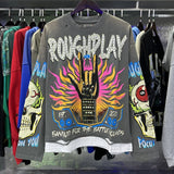 High street style roughplay gorilla print tee - distressed ripped faux layered short sleeve - american retro trend