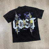 High quality lost intricacy dark torch hot diamond washed distressed round neck short-sleeved t-shirt
