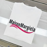 Maison margiela mmletter digital direct injection dragon fruit color wavy strip flocking short-sleeved t-shirt