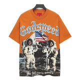 Cross-border wholesale high version gods short-sleeved heavy weight washed fog high street skull pure cotton printed round