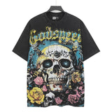 high version gods short sleeve heavy weight washed fog high street skull pure cottonprinting round