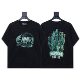 Ready to ship! summer amri high-quality, 100% cotton t-shirt with printed design and washed finish short sleeves