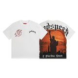 Cross-border gs american high street washed retro skull racing machine girl printing short-sleeved fashion