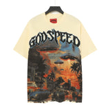 High version gods short sleeve heavy weight washed fog high street rock band skull pure cottonprinting round