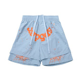 Spder hip hop singer youngthug foam letter couple short-sleeved t-shirt full of diamonds shorts