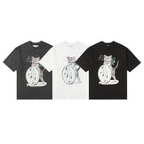 Summer loose-fit cat print cartoon t-shirt