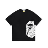 Wholesale japanese style side plaid camo ape head short sleeve color block trendy t-shirt for summer