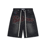 American retro valeforever washed & distressed hotfix rhinestone cotton short sleeve high street star t-shirt